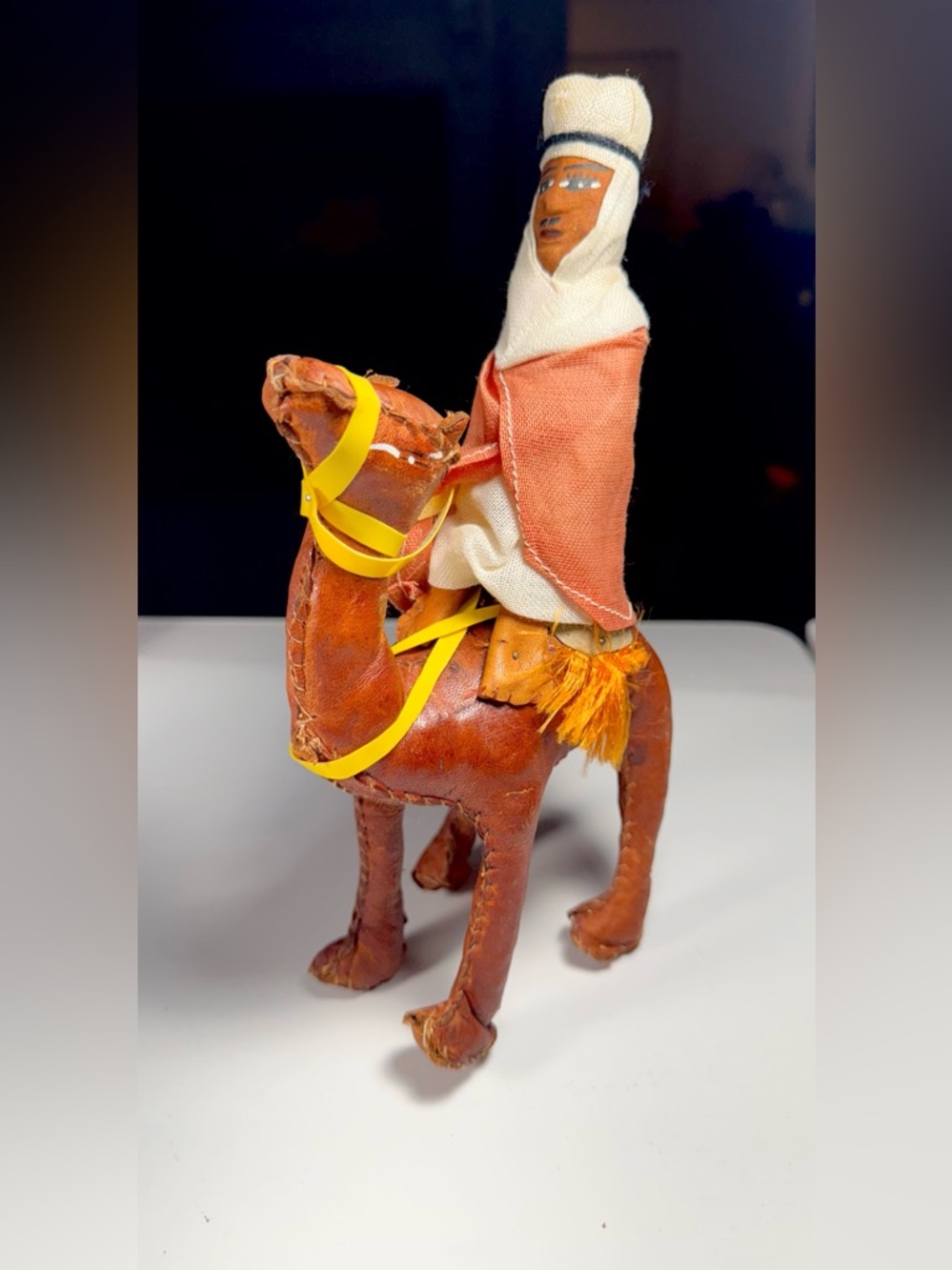 Vintage Genuine Leather 10" Camel w/Arabian Rider Figure Middle Eastern Doll VG!